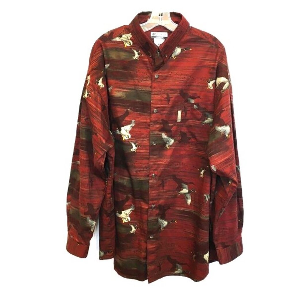 Columbia Sportswear River Lodge Wild Geese LS Button Down Cotton Shirt Size XXL